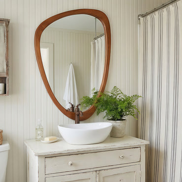 VanityFus 30-in W 20-in H Irregular Yellowish-Brown Framed Beveled Bathroom Vanity Mirror Wall Mirror