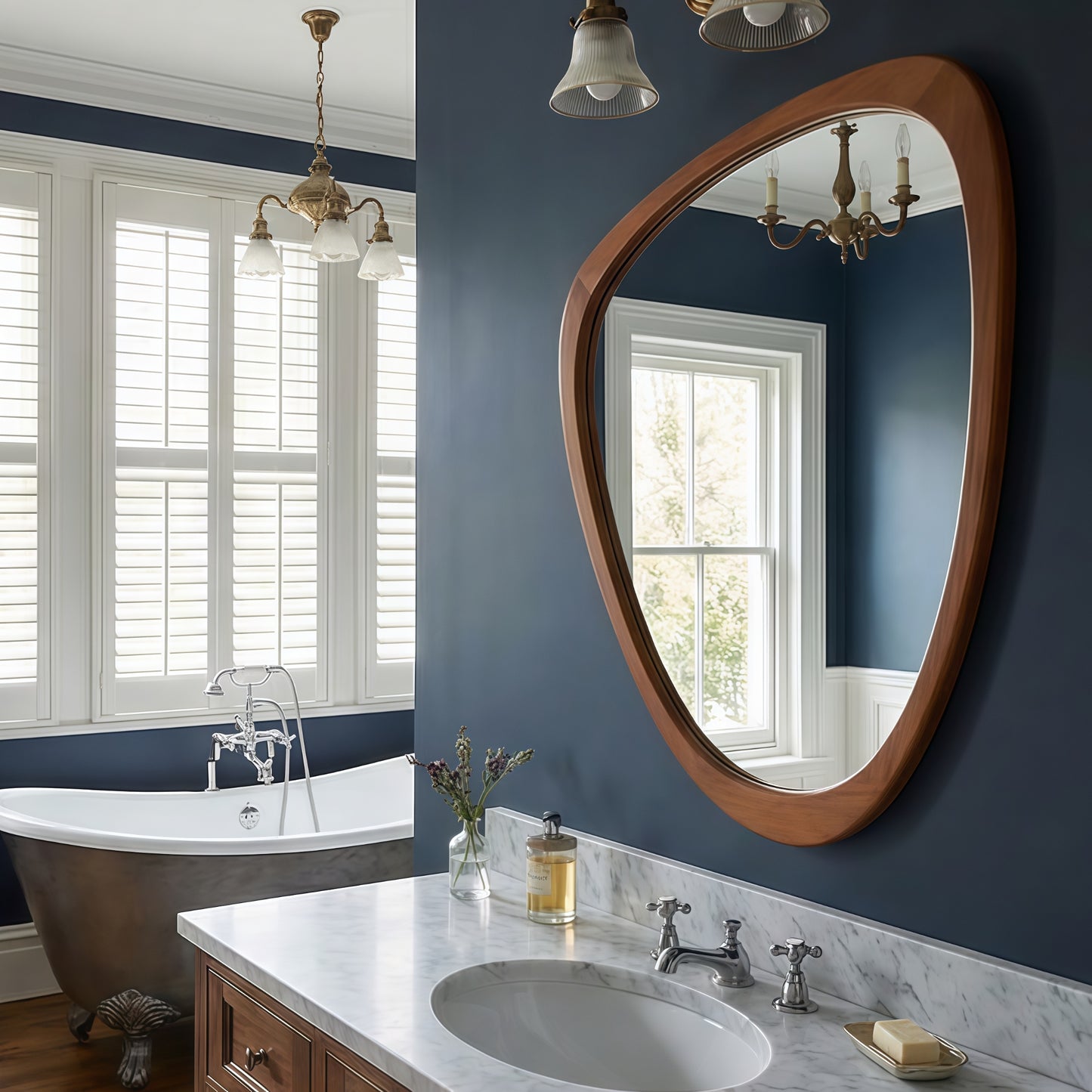 VanityFus 30-in W 20-in H Irregular Yellowish-Brown Framed Beveled Bathroom Vanity Mirror Wall Mirror