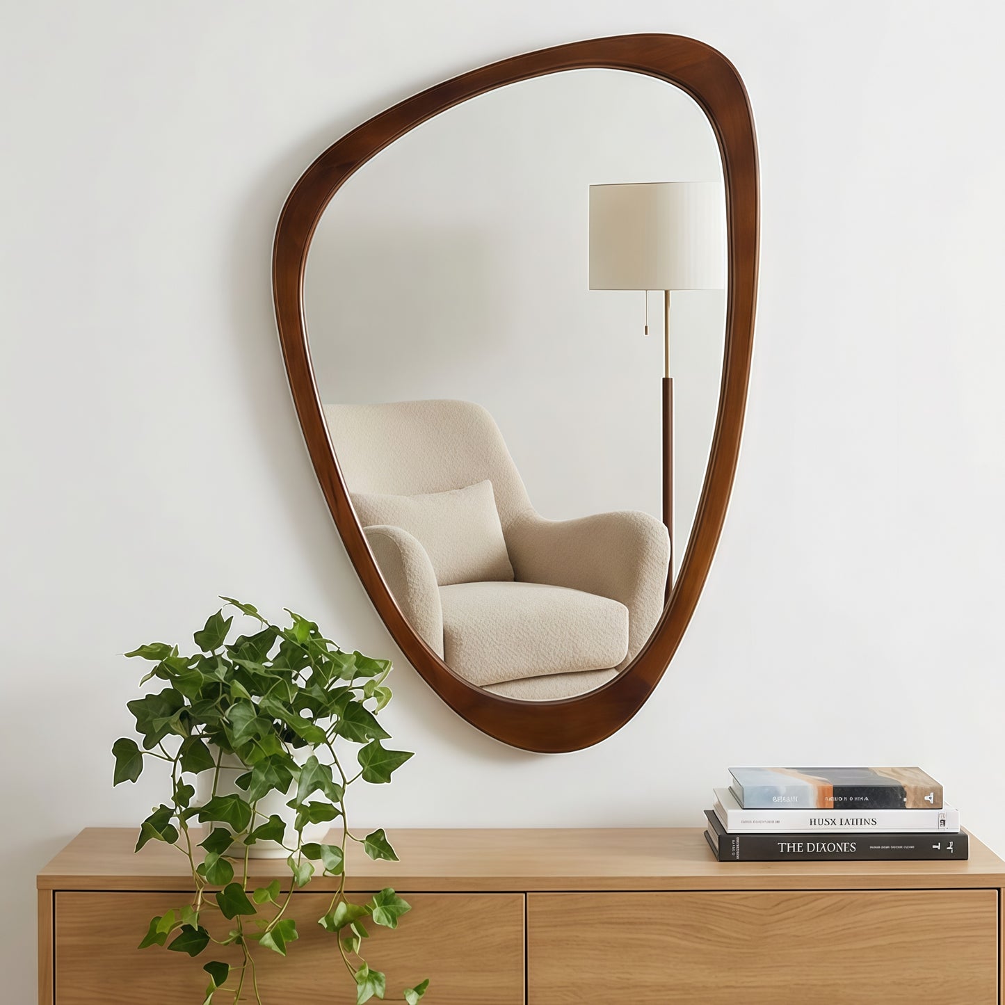 VanityFus 30-in W 20-in H Irregular Dark Walnut Framed Beveled Bathroom Vanity Mirror Wall Mirror