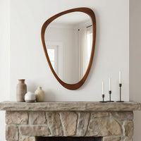 VanityFus 30-in W 20-in H Irregular Dark Walnut Framed Beveled Bathroom Vanity Mirror Wall Mirror