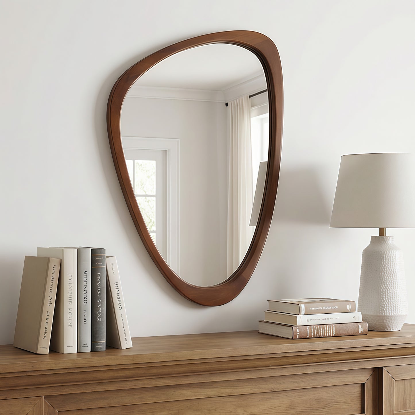 VanityFus 30-in W 20-in H Irregular Dark Walnut Framed Beveled Bathroom Vanity Mirror Wall Mirror