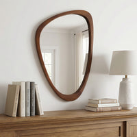 VanityFus 30-in W 20-in H Irregular Dark Walnut Framed Beveled Bathroom Vanity Mirror Wall Mirror