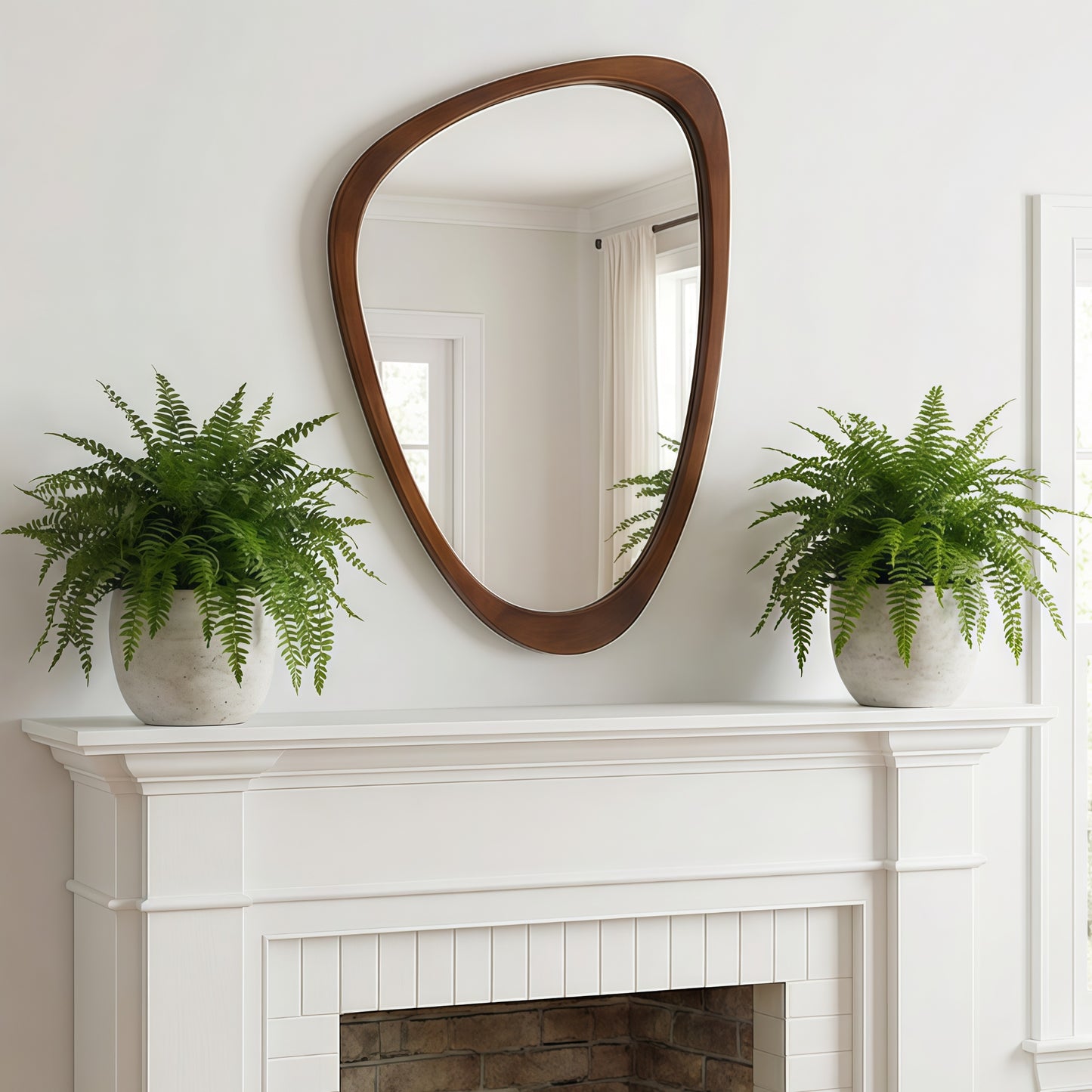 VanityFus 30-in W 20-in H Irregular Dark Walnut Framed Beveled Bathroom Vanity Mirror Wall Mirror