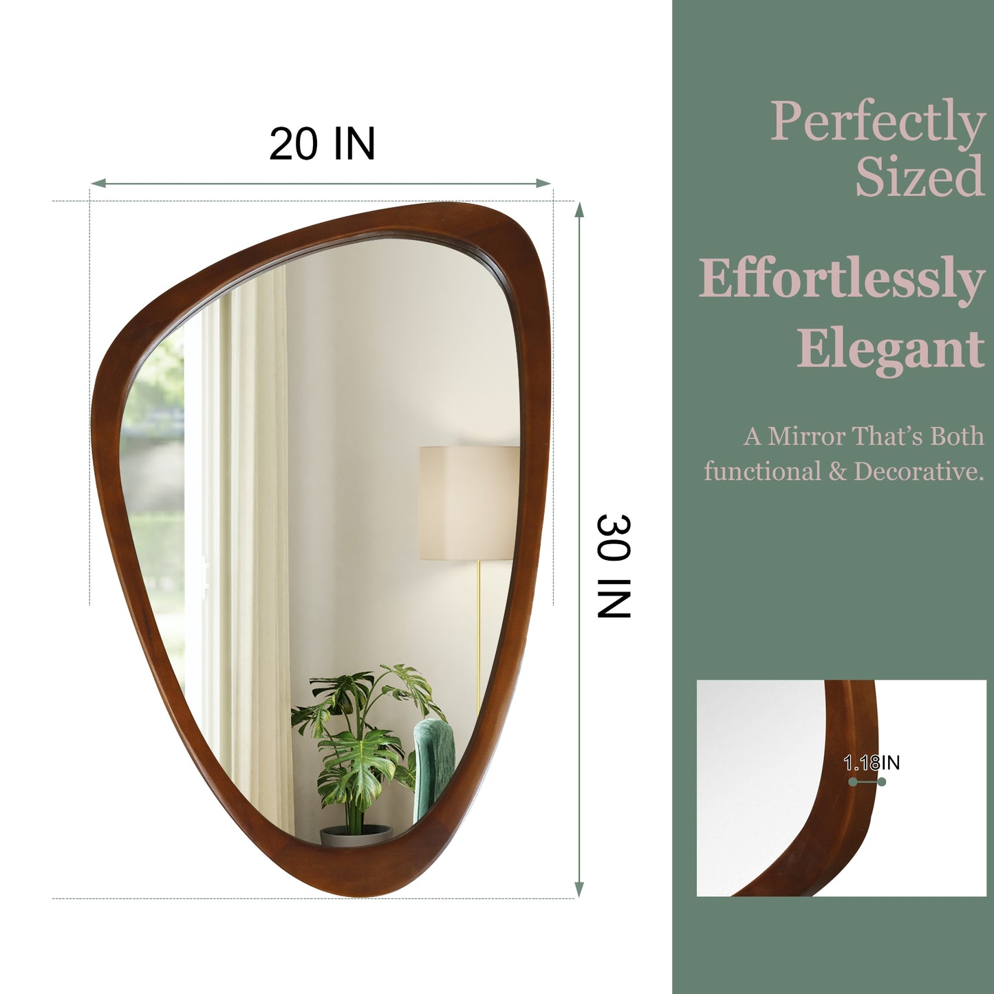 VanityFus 30-in W 20-in H Irregular Dark Walnut Framed Beveled Bathroom Vanity Mirror Wall Mirror