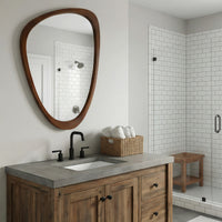 VanityFus 30-in W 20-in H Irregular Dark Walnut Framed Beveled Bathroom Vanity Mirror Wall Mirror