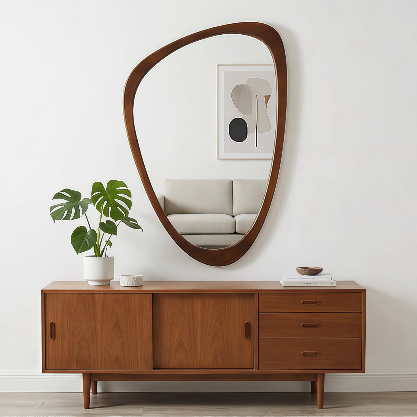 VanityFus 30-in W 20-in H Irregular Dark Walnut Framed Beveled Bathroom Vanity Mirror Wall Mirror