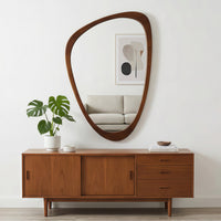 VanityFus 30-in W 20-in H Irregular Dark Walnut Framed Beveled Bathroom Vanity Mirror Wall Mirror