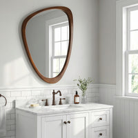 VanityFus 30-in W 20-in H Irregular Dark Walnut Framed Beveled Bathroom Vanity Mirror Wall Mirror