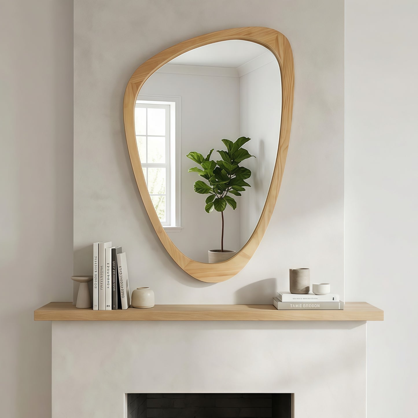VanityFus 36-in W 24-in H Irregular Oak Framed Beveled Bathroom Vanity Mirror Wall Mirror