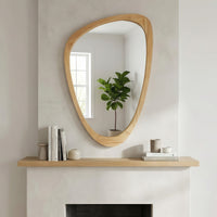 VanityFus 36-in W 24-in H Irregular Oak Framed Beveled Bathroom Vanity Mirror Wall Mirror