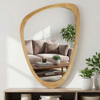 VanityFus 36-in W 24-in H Irregular Oak Framed Beveled Bathroom Vanity Mirror Wall Mirror