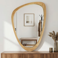 VanityFus 36-in W 24-in H Irregular Oak Framed Beveled Bathroom Vanity Mirror Wall Mirror