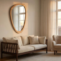 VanityFus 36-in W 24-in H Irregular Oak Framed Beveled Bathroom Vanity Mirror Wall Mirror