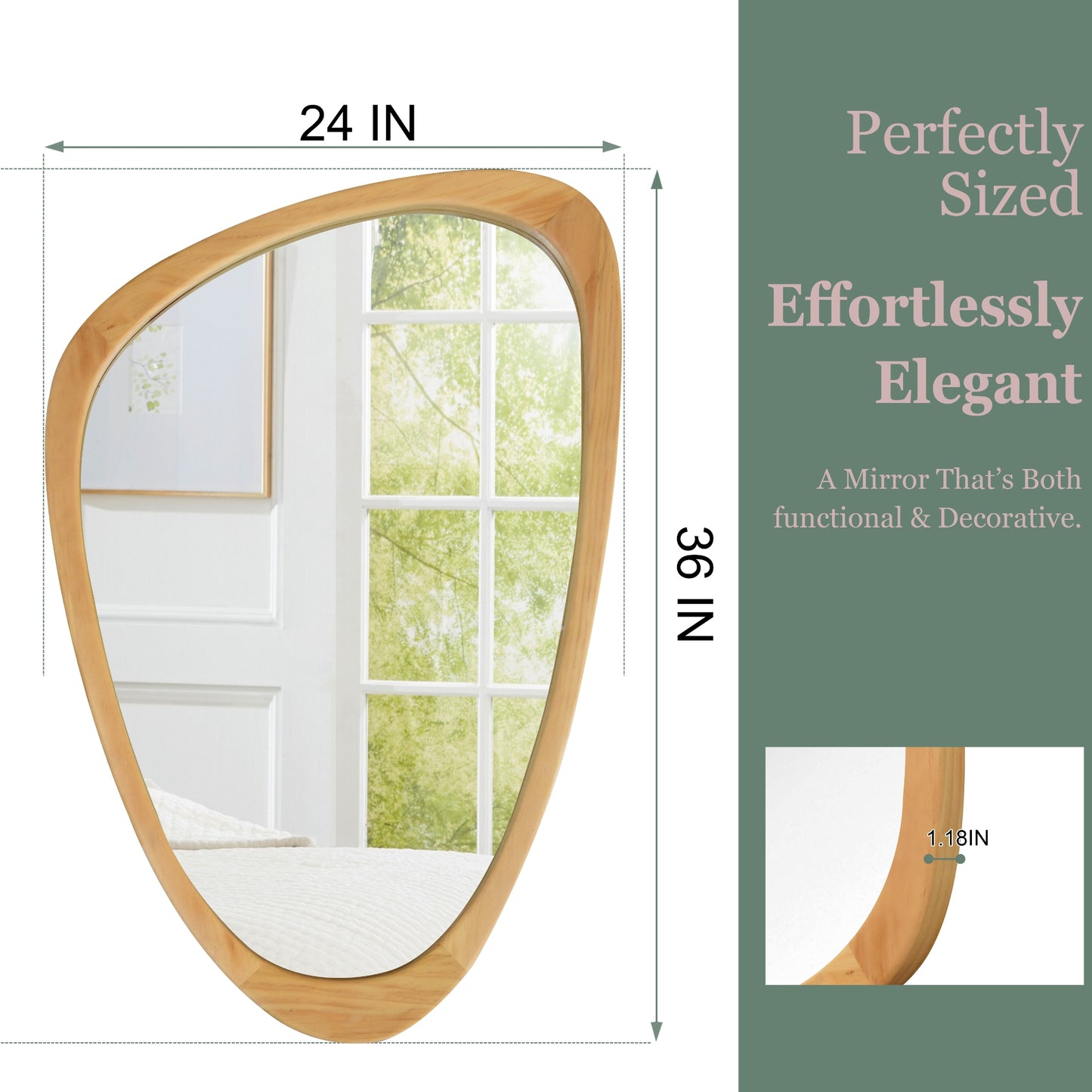 VanityFus 36-in W 24-in H Irregular Oak Framed Beveled Bathroom Vanity Mirror Wall Mirror