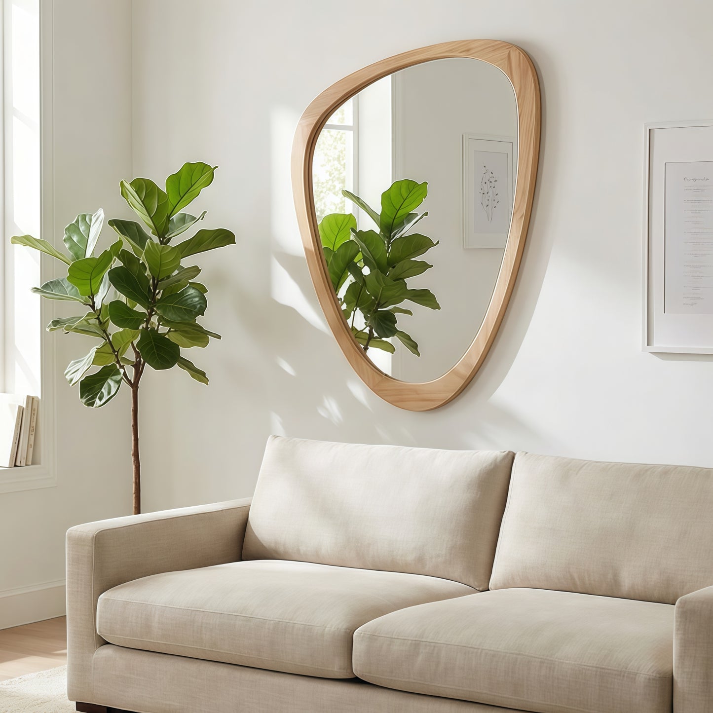 VanityFus 36-in W 24-in H Irregular Oak Framed Beveled Bathroom Vanity Mirror Wall Mirror