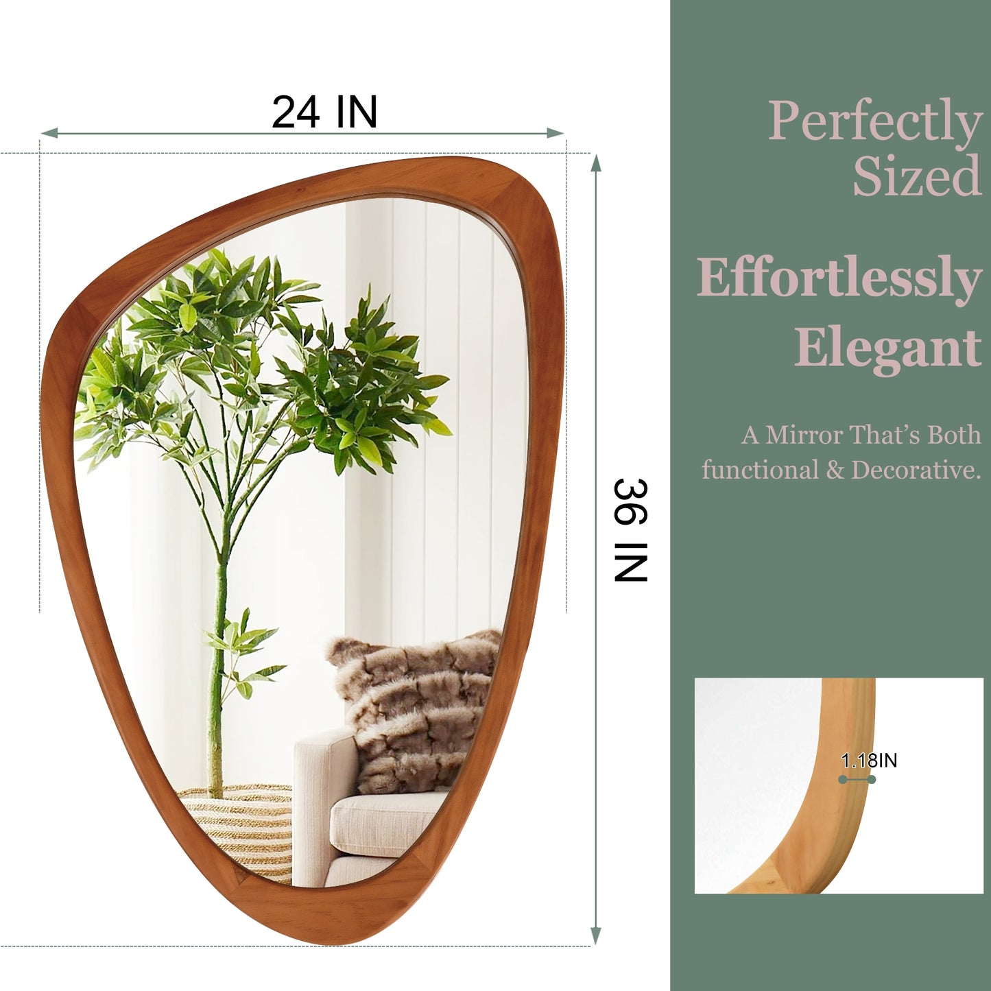 VanityFus 36-in W 24-in H Irregular Yellowish-Brown Framed Beveled Bathroom Vanity Mirror Wall Mirror