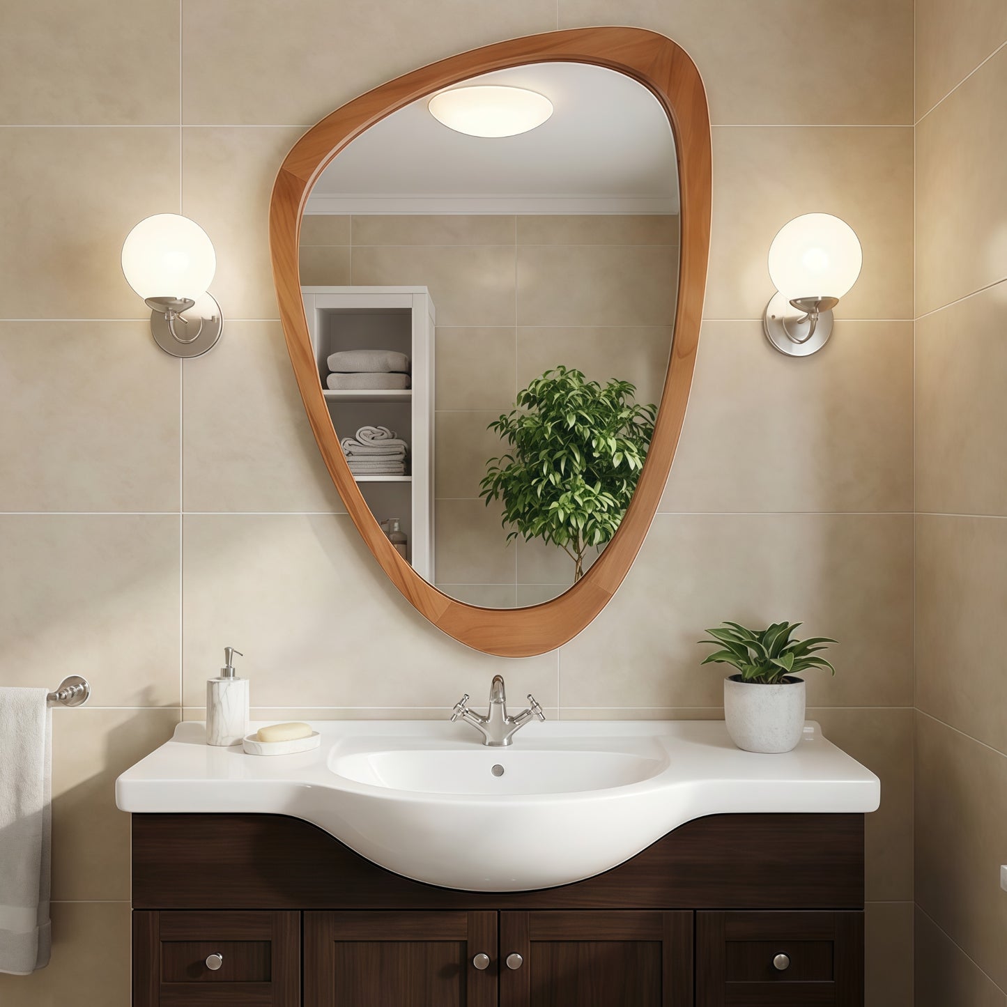 VanityFus 36-in W 24-in H Irregular Yellowish-Brown Framed Beveled Bathroom Vanity Mirror Wall Mirror