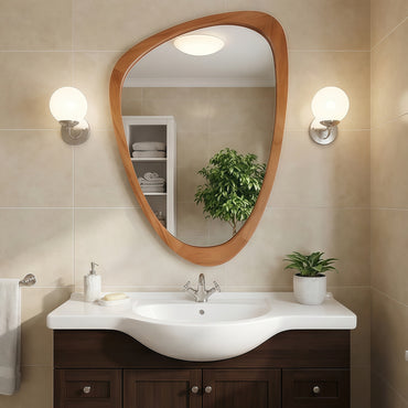 VanityFus 36-in W 24-in H Irregular Yellowish-Brown Framed Beveled Bathroom Vanity Mirror Wall Mirror