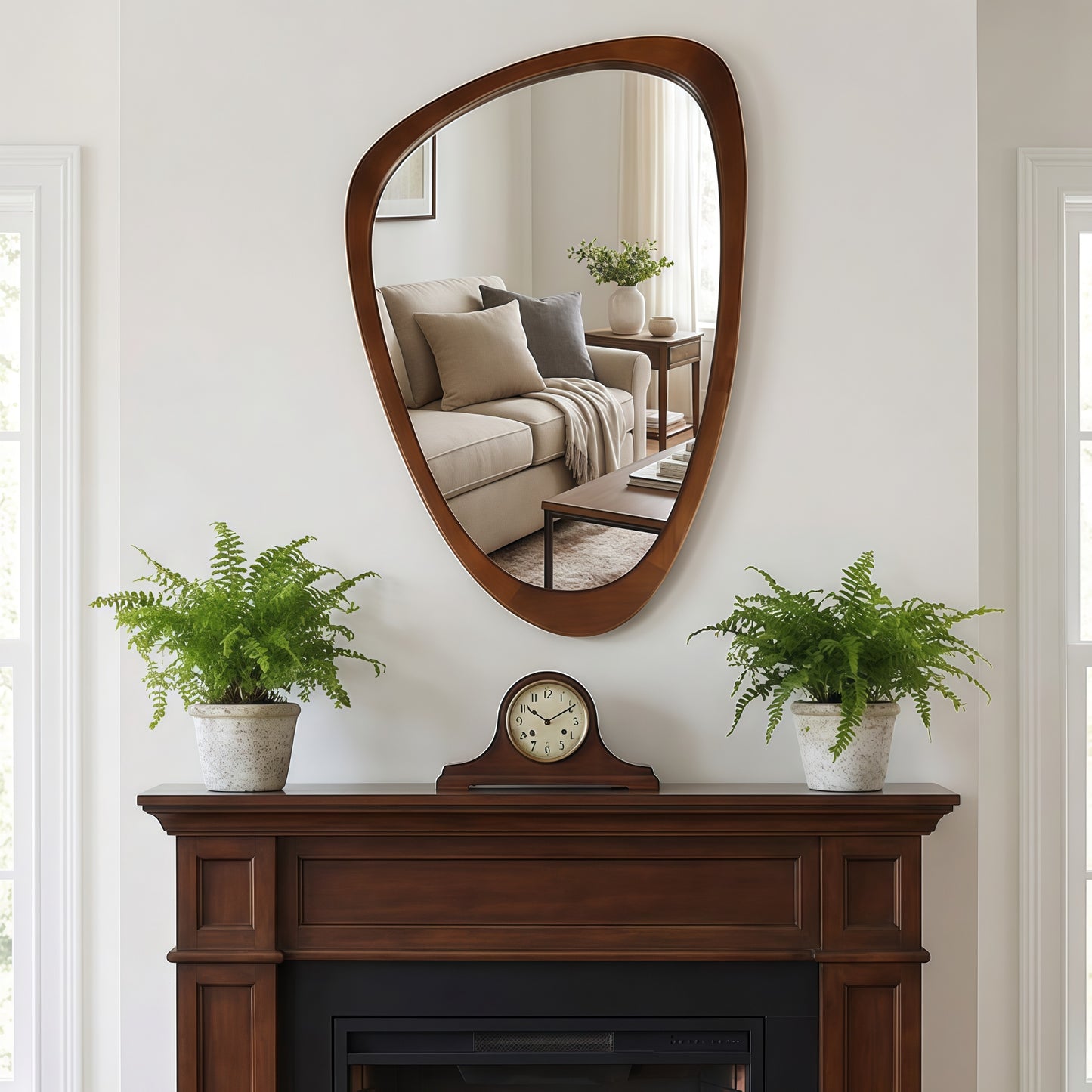 VanityFus 36-in W 24-in H Irregular Dark Walnut Framed Beveled Bathroom Vanity Mirror Wall Mirror