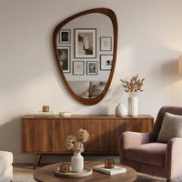 VanityFus 36-in W 24-in H Irregular Dark Walnut Framed Beveled Bathroom Vanity Mirror Wall Mirror