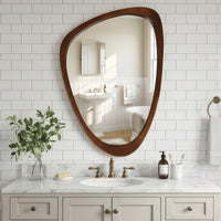 VanityFus 36-in W 24-in H Irregular Dark Walnut Framed Beveled Bathroom Vanity Mirror Wall Mirror