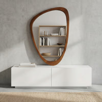 VanityFus 36-in W 24-in H Irregular Dark Walnut Framed Beveled Bathroom Vanity Mirror Wall Mirror