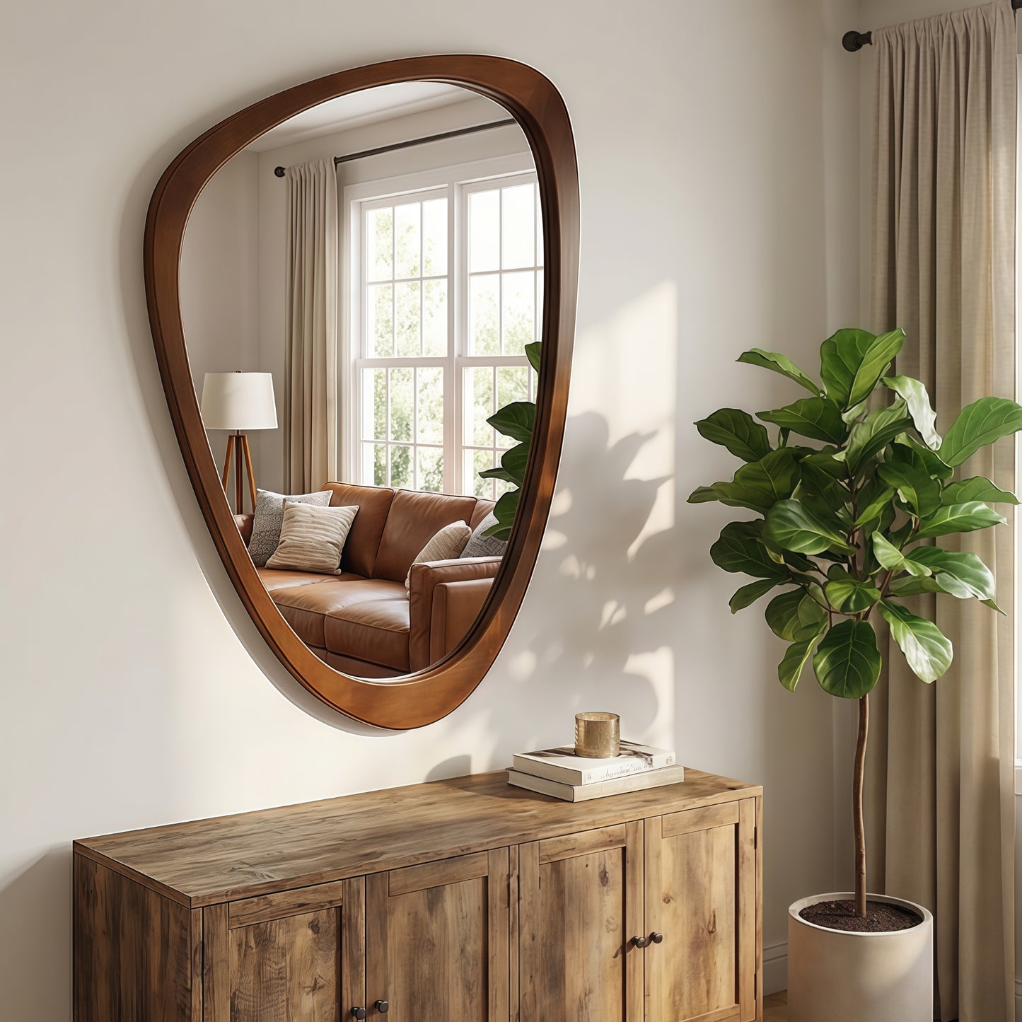 VanityFus 36-in W 24-in H Irregular Dark Walnut Framed Beveled Bathroom Vanity Mirror Wall Mirror