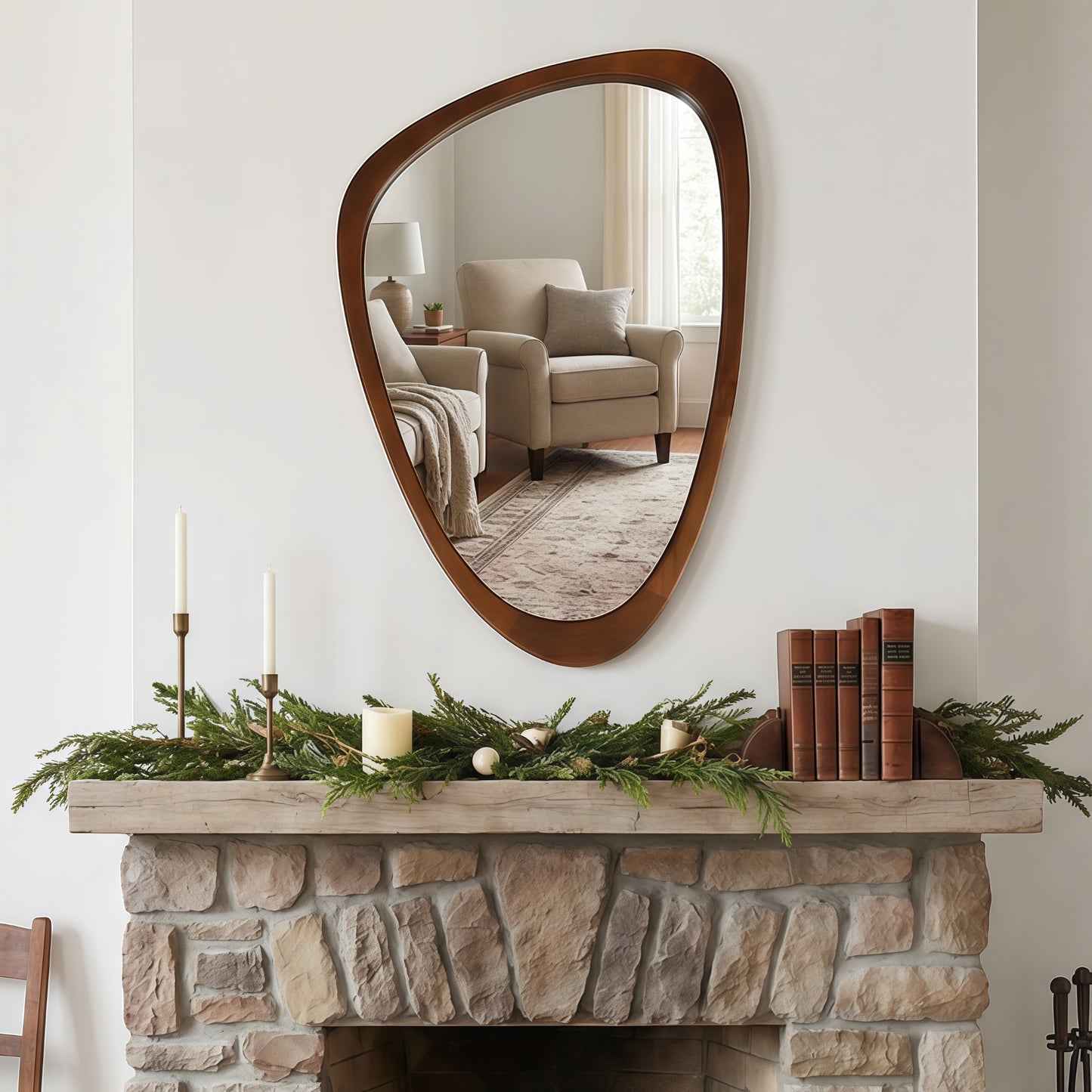 VanityFus 36-in W 24-in H Irregular Dark Walnut Framed Beveled Bathroom Vanity Mirror Wall Mirror