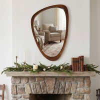 VanityFus 36-in W 24-in H Irregular Dark Walnut Framed Beveled Bathroom Vanity Mirror Wall Mirror