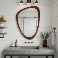 VanityFus 36-in W 24-in H Irregular Dark Walnut Framed Beveled Bathroom Vanity Mirror Wall Mirror