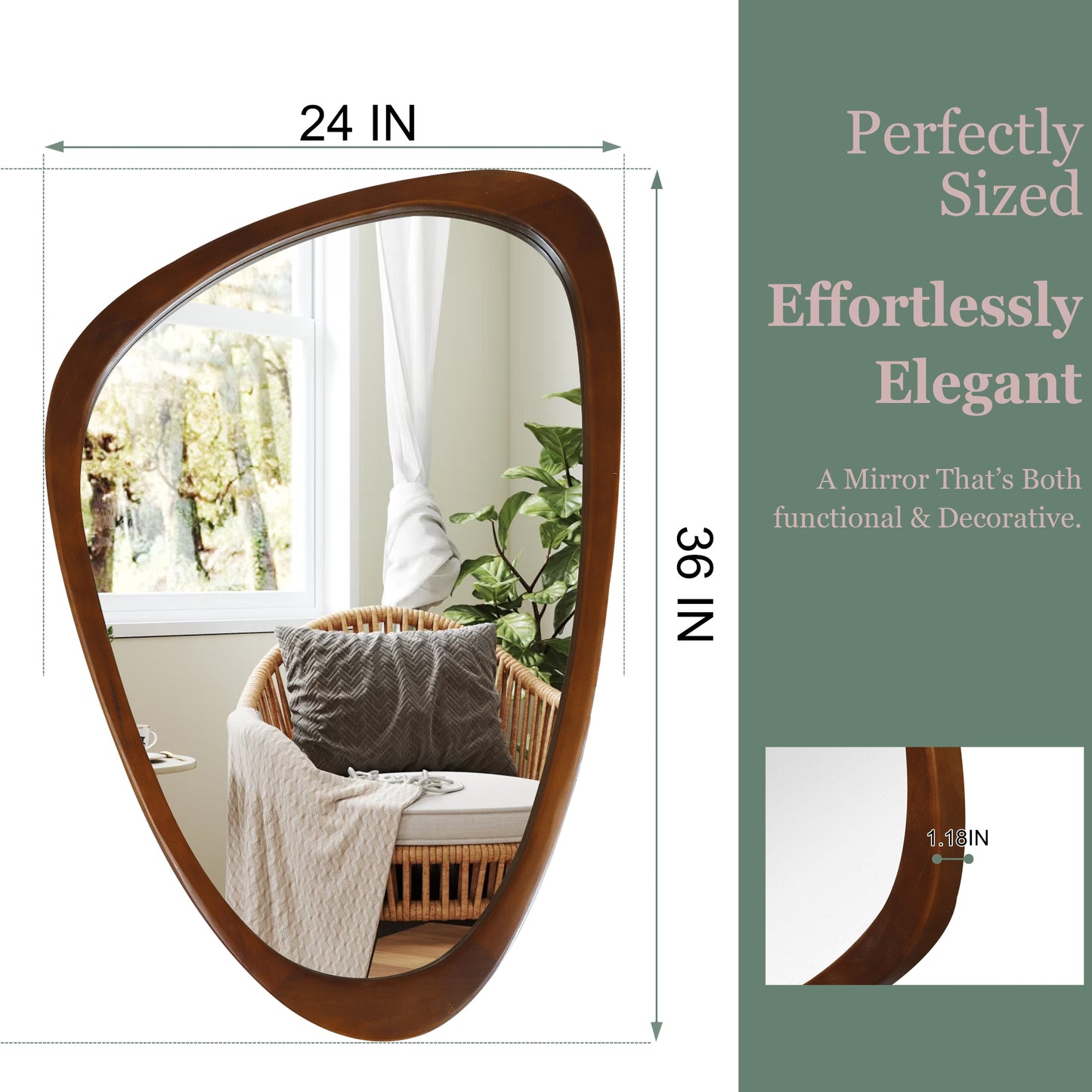 VanityFus 36-in W 24-in H Irregular Dark Walnut Framed Beveled Bathroom Vanity Mirror Wall Mirror