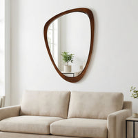 VanityFus 36-in W 24-in H Irregular Dark Walnut Framed Beveled Bathroom Vanity Mirror Wall Mirror