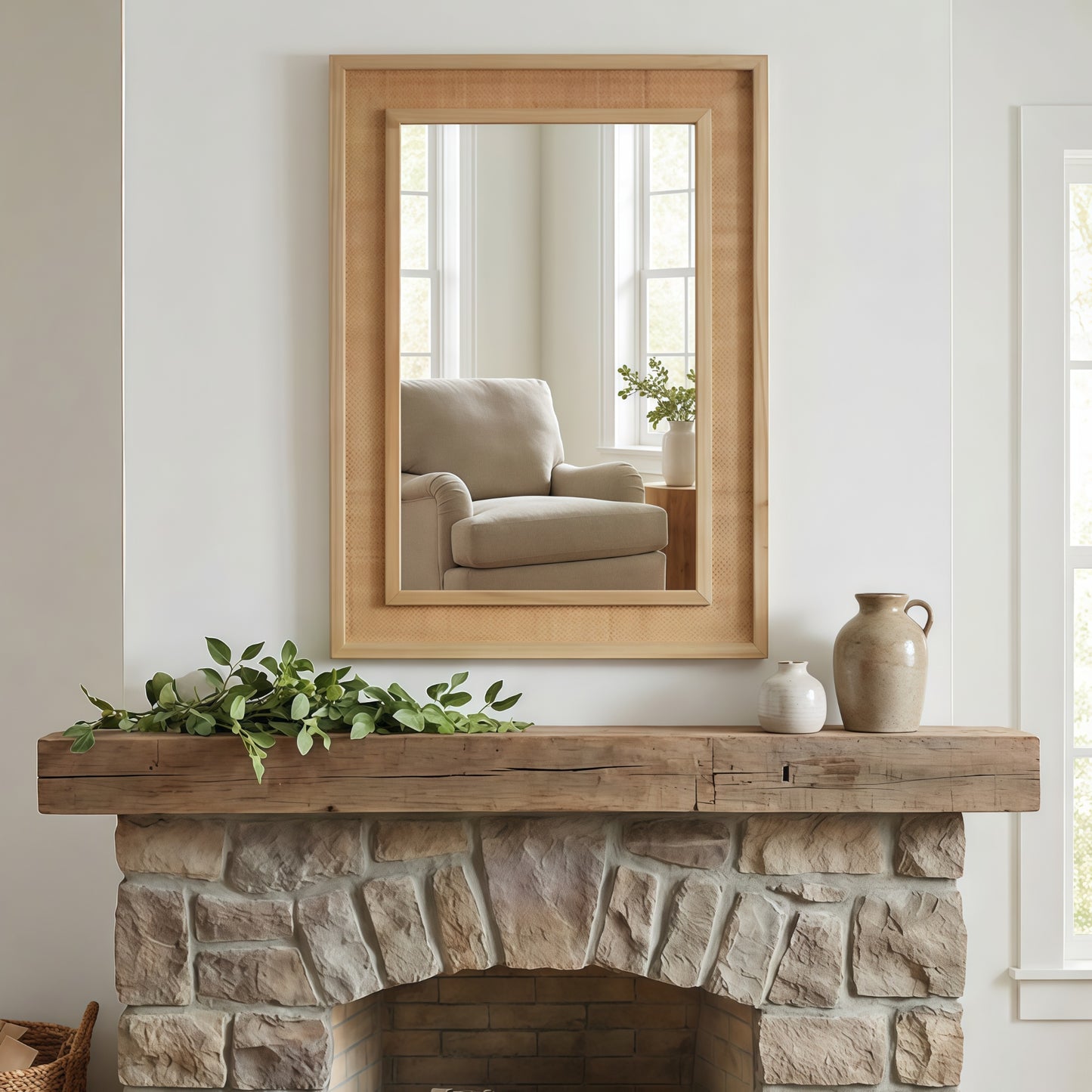 VanityFus 30-in W 20-in H Rectangle Natural Wood Framed Bathroom Vanity Mirror Wall Mirror