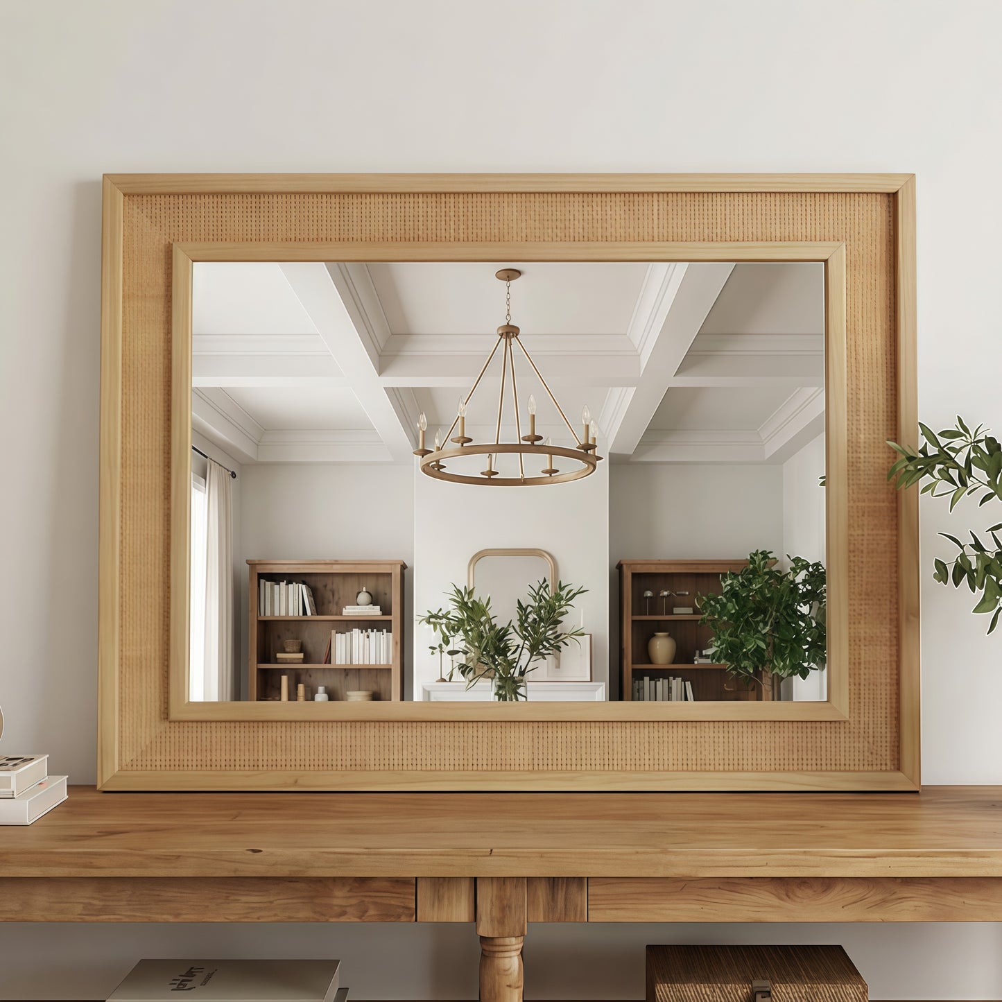 VanityFus 30-in W 20-in H Rectangle Natural Wood Framed Bathroom Vanity Mirror Wall Mirror