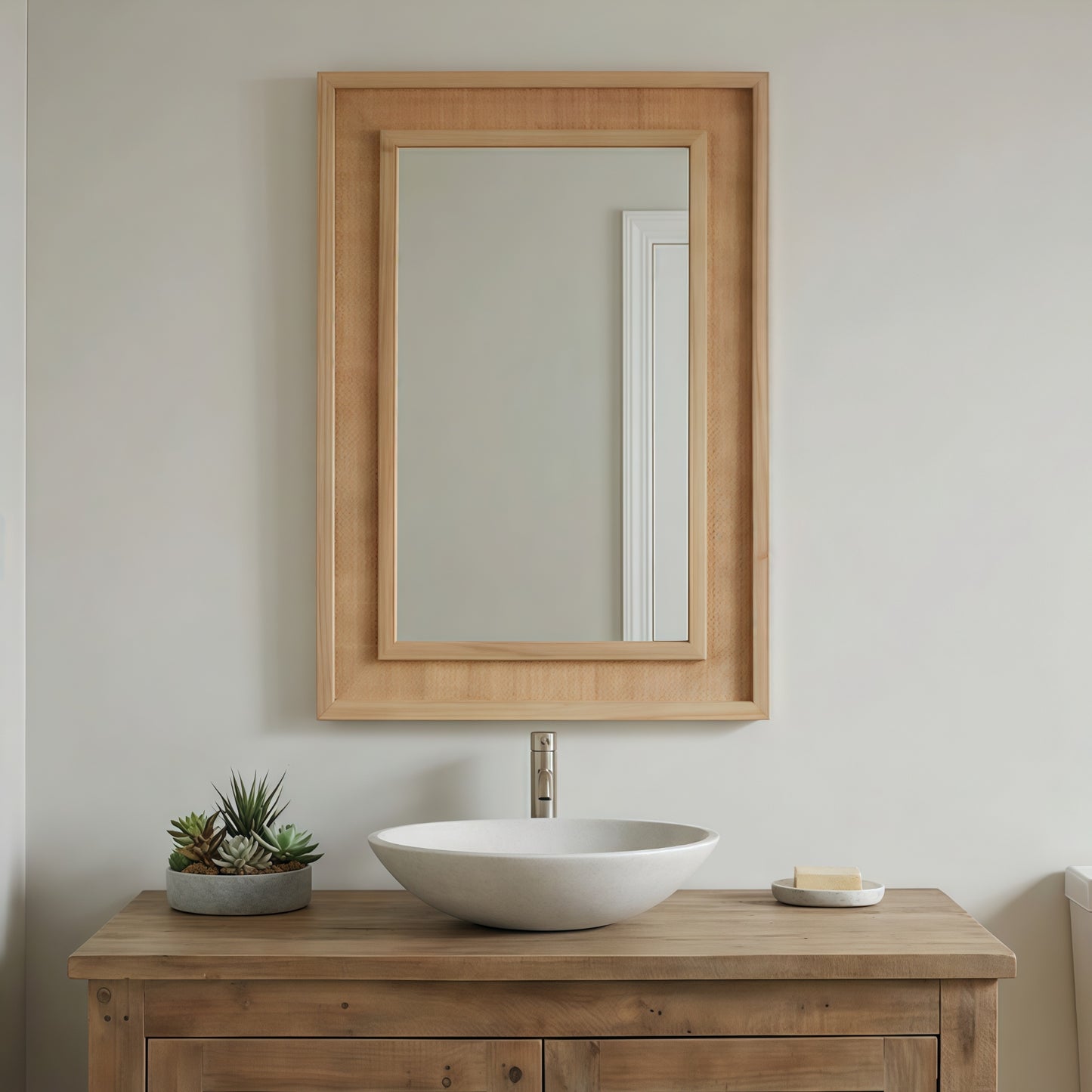 VanityFus 30-in W 20-in H Rectangle Natural Wood Framed Bathroom Vanity Mirror Wall Mirror