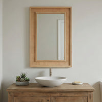 VanityFus 30-in W 20-in H Rectangle Natural Wood Framed Bathroom Vanity Mirror Wall Mirror