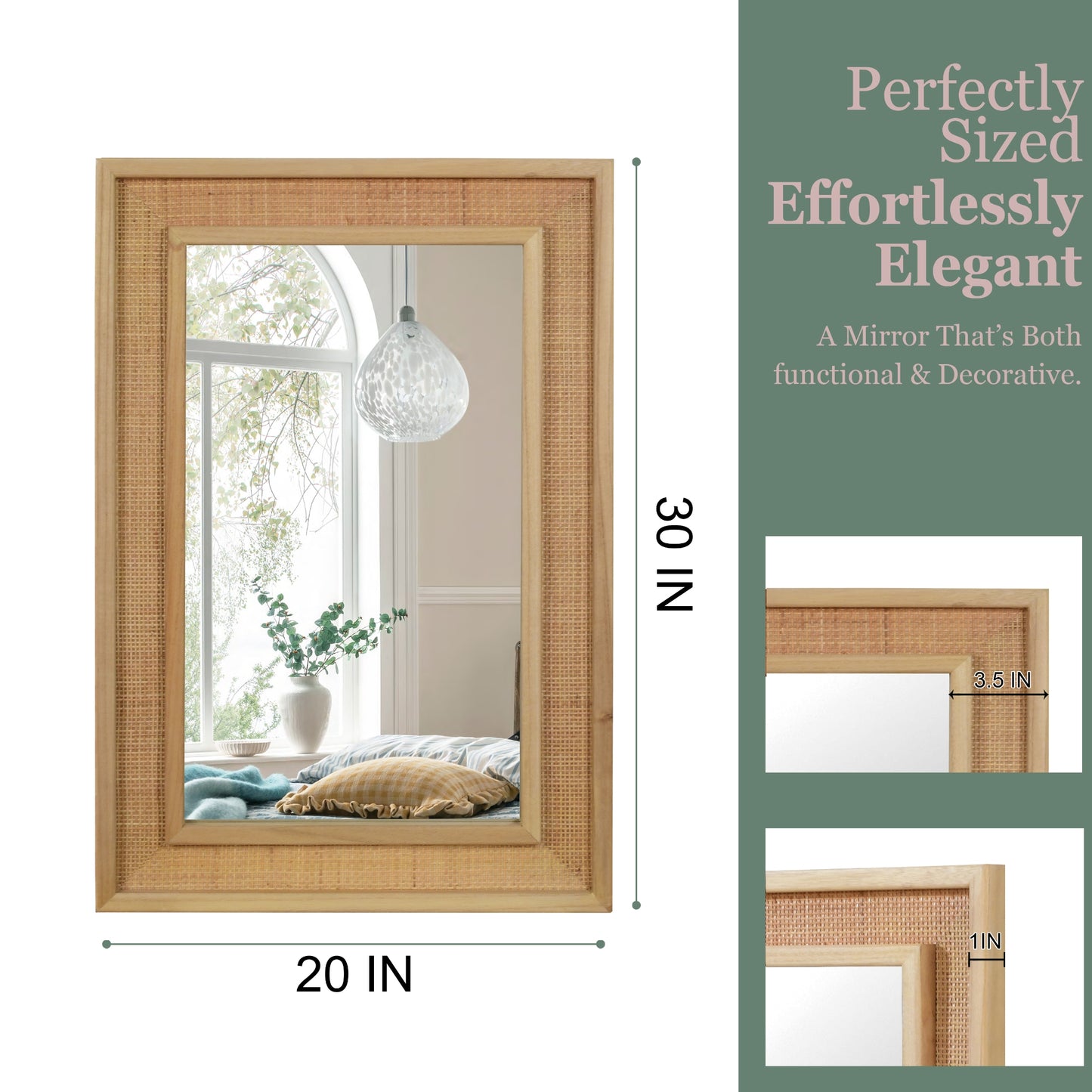 VanityFus 30-in W 20-in H Rectangle Natural Wood Framed Bathroom Vanity Mirror Wall Mirror