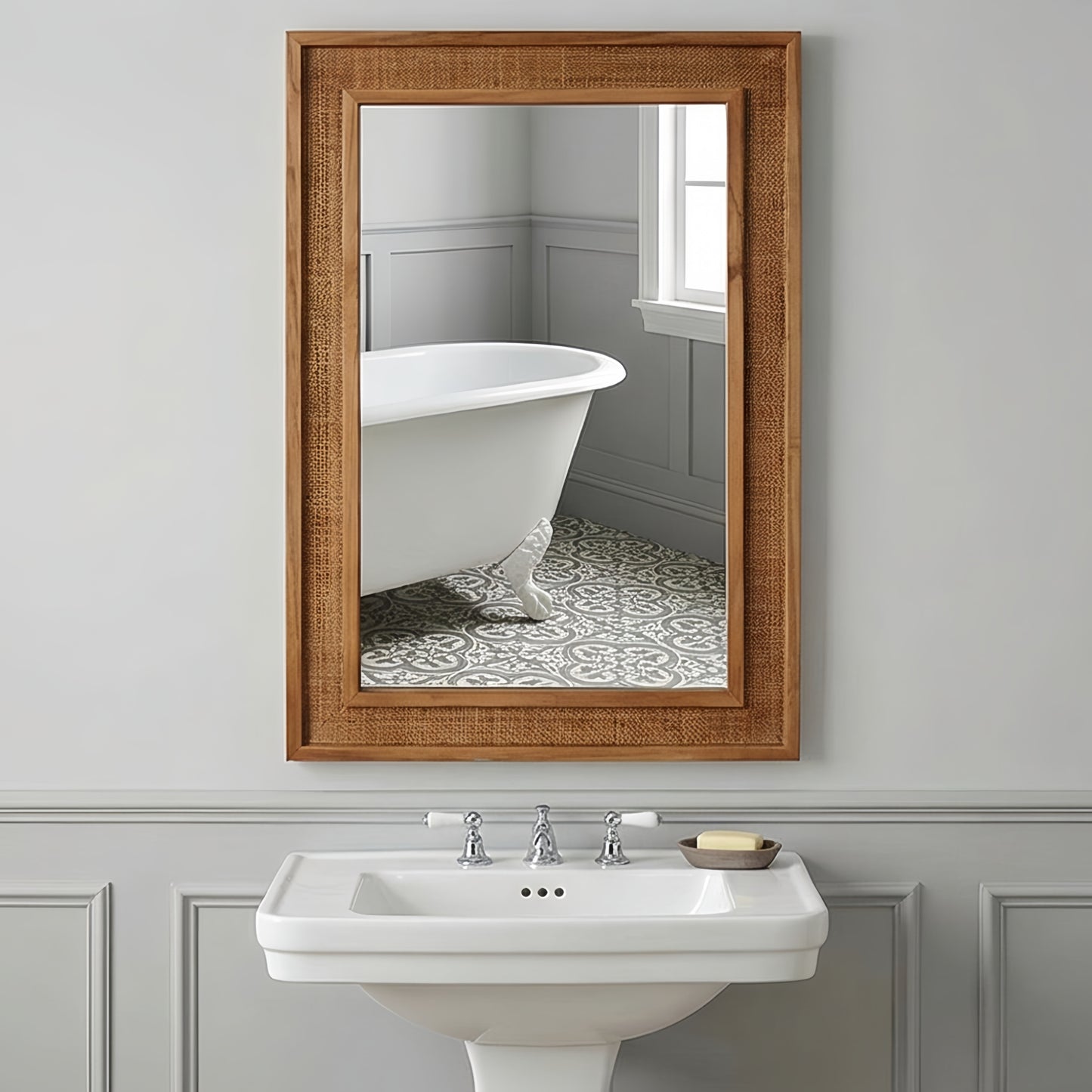 VanityFus 30-in W 20-in H Rectangle Yellowish-Brown Framed Bathroom Vanity Mirror Wall Mirror