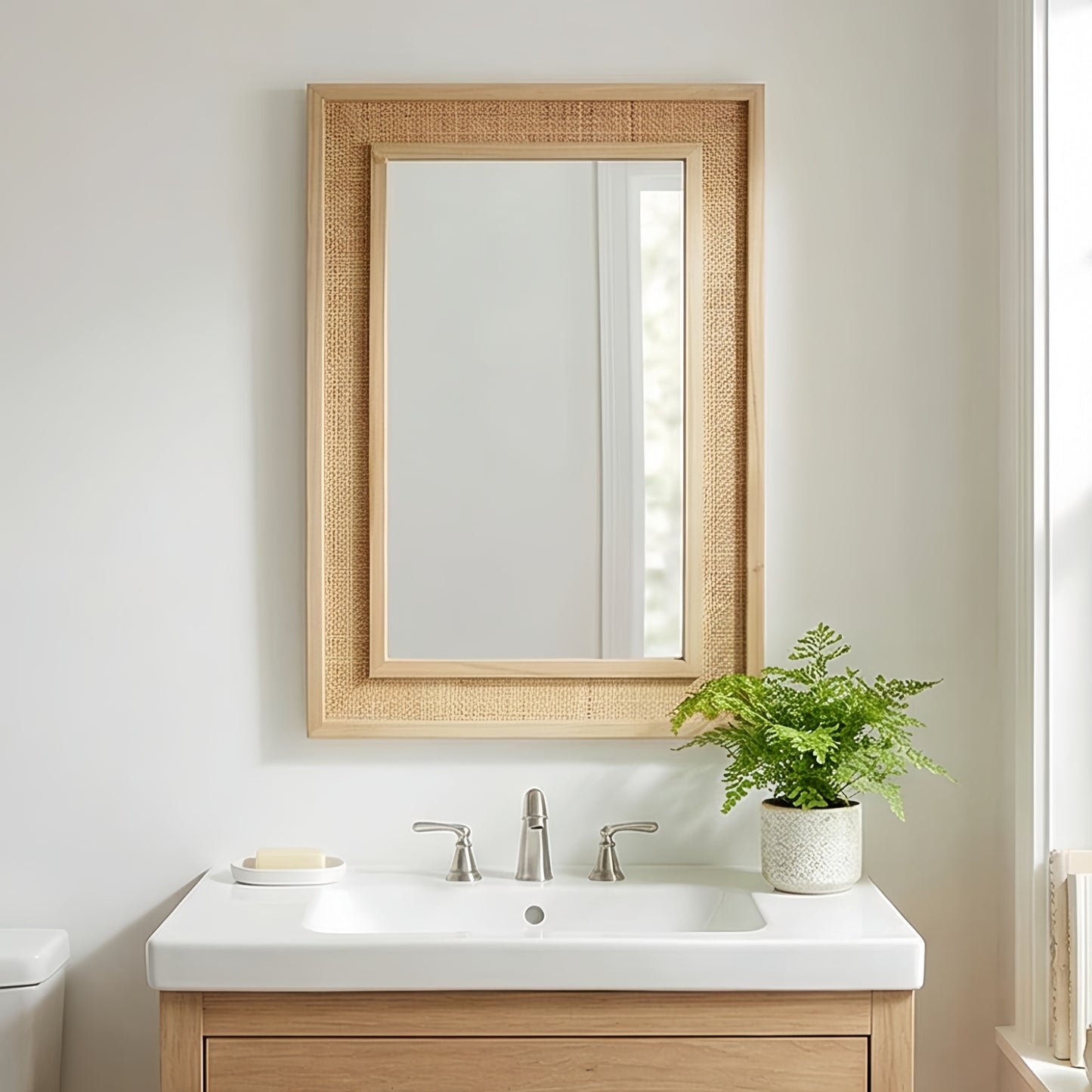 VanityFus 36-in W 24-in H Rectangle Natural Wood Framed Bathroom Vanity Mirror Wall Mirror
