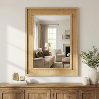 VanityFus 36-in W 24-in H Rectangle Natural Wood Framed Bathroom Vanity Mirror Wall Mirror