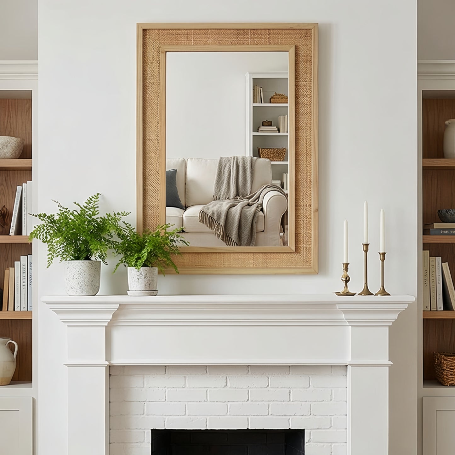 VanityFus 36-in W 24-in H Rectangle Natural Wood Framed Bathroom Vanity Mirror Wall Mirror