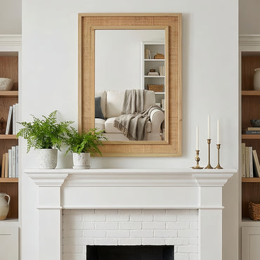 VanityFus 36-in W 24-in H Rectangle Natural Wood Framed Bathroom Vanity Mirror Wall Mirror