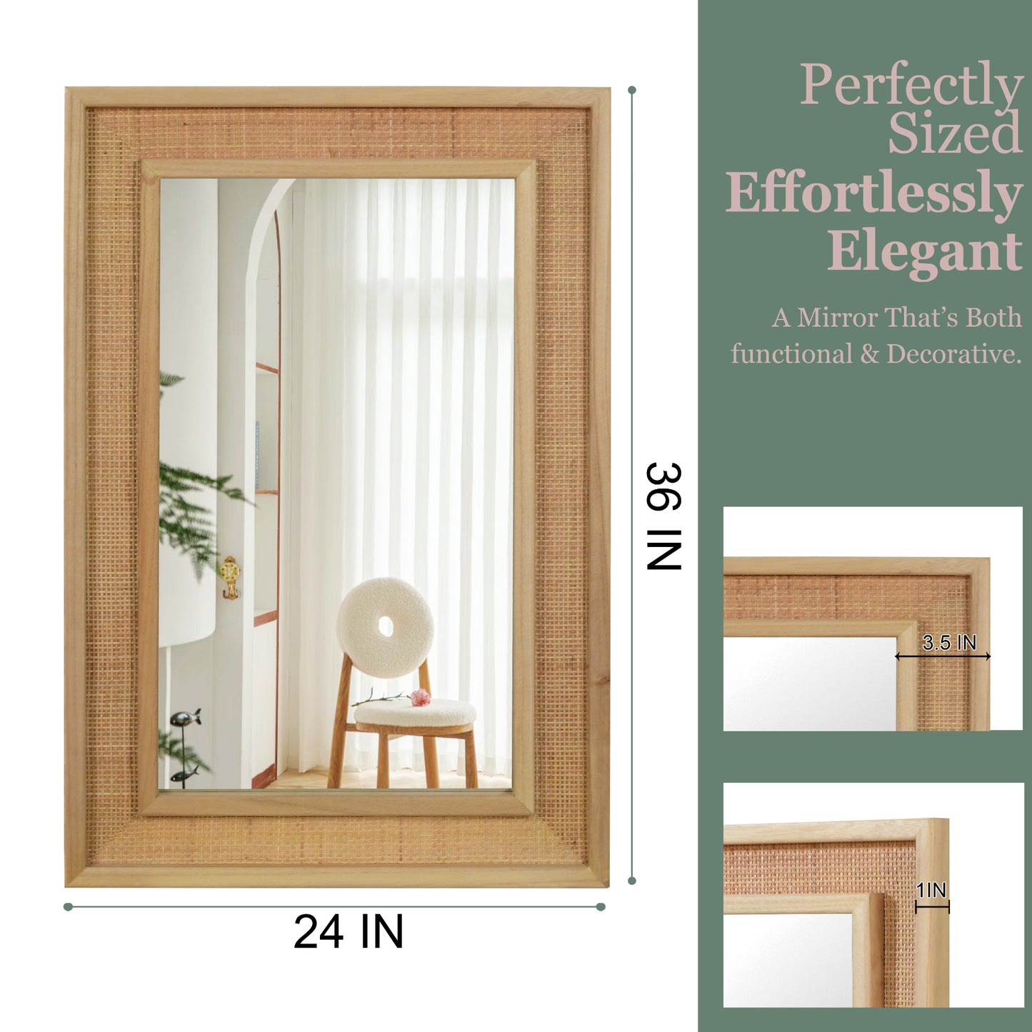 VanityFus 36-in W 24-in H Rectangle Natural Wood Framed Bathroom Vanity Mirror Wall Mirror