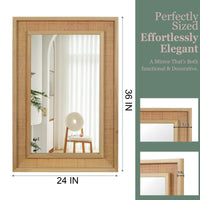 VanityFus 36-in W 24-in H Rectangle Natural Wood Framed Bathroom Vanity Mirror Wall Mirror