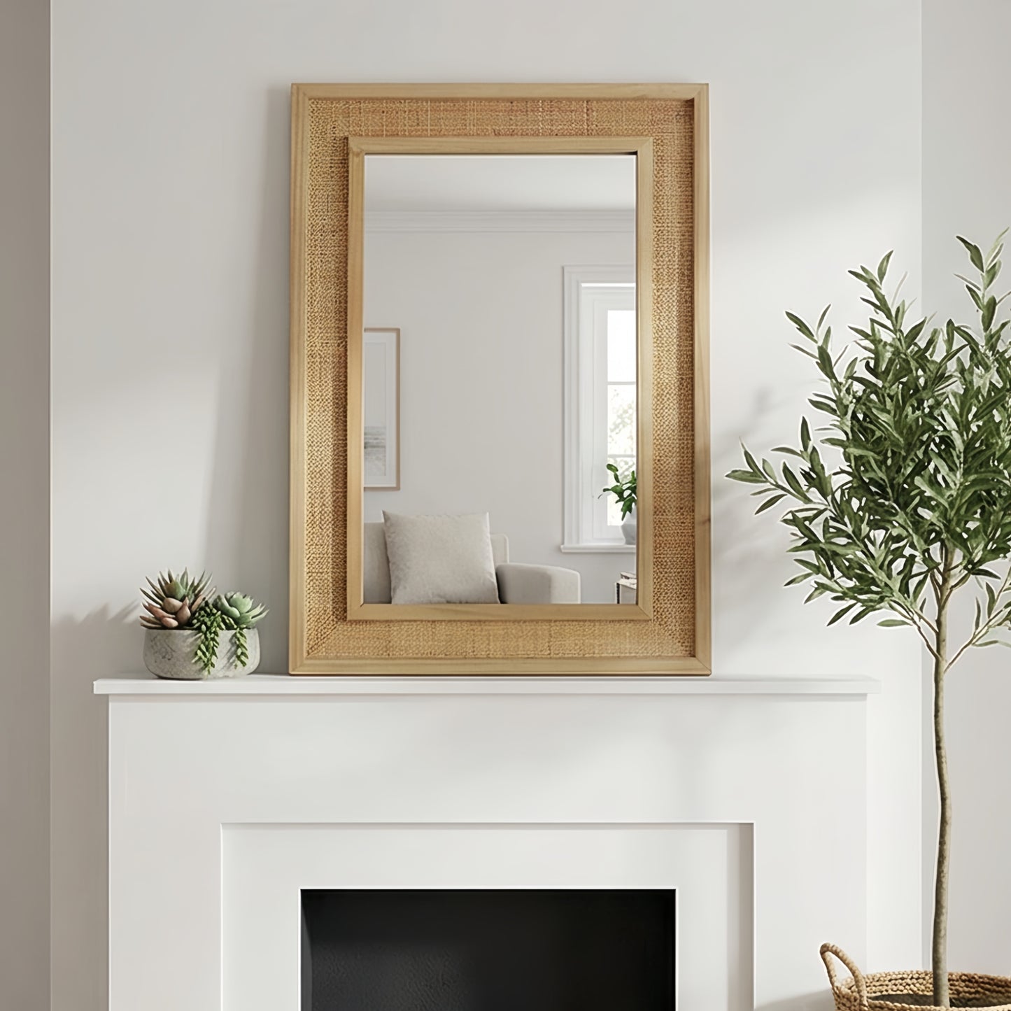 VanityFus 36-in W 24-in H Rectangle Natural Wood Framed Bathroom Vanity Mirror Wall Mirror