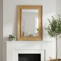 VanityFus 36-in W 24-in H Rectangle Natural Wood Framed Bathroom Vanity Mirror Wall Mirror