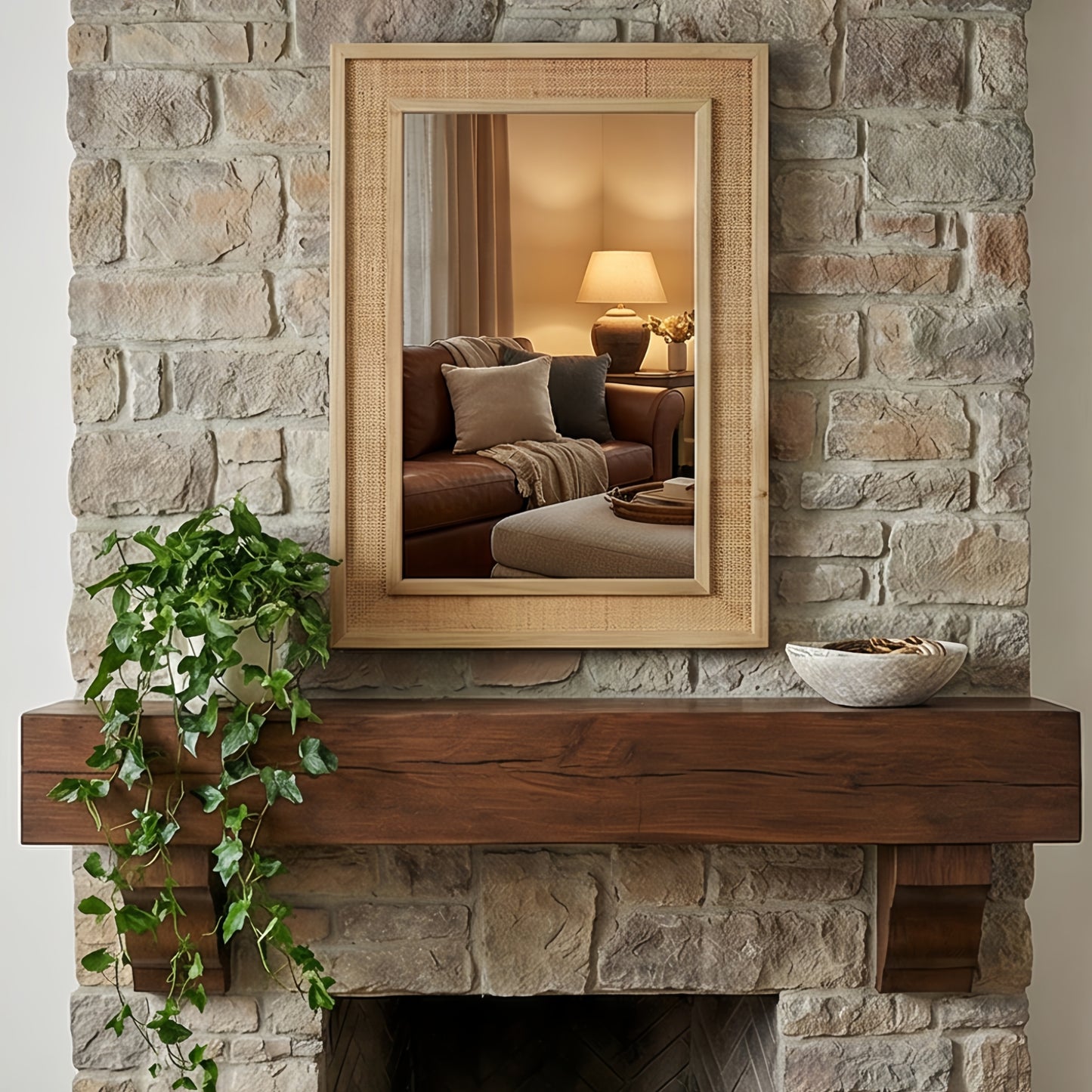VanityFus 36-in W 24-in H Rectangle Natural Wood Framed Bathroom Vanity Mirror Wall Mirror