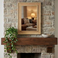 VanityFus 36-in W 24-in H Rectangle Natural Wood Framed Bathroom Vanity Mirror Wall Mirror