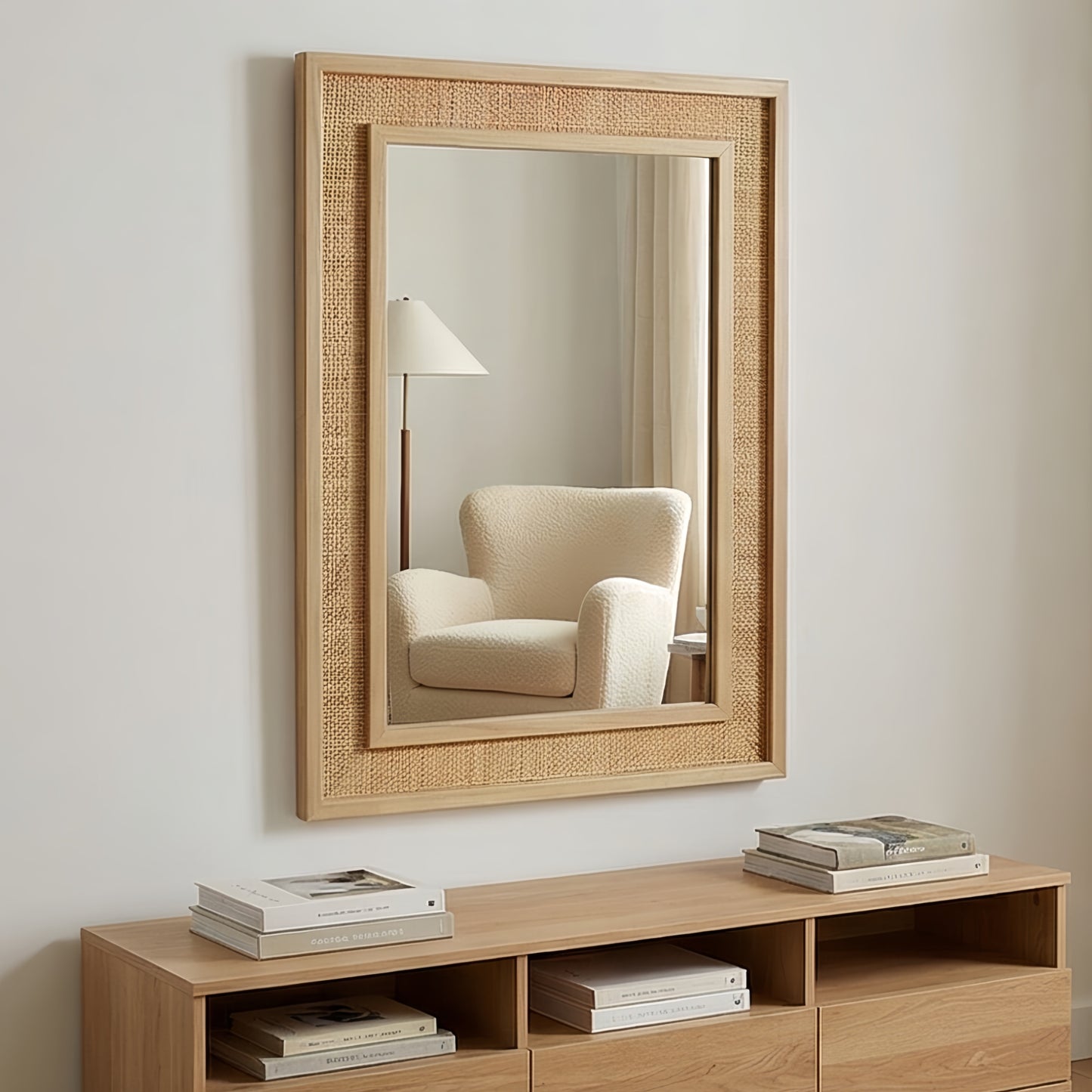 VanityFus 36-in W 24-in H Rectangle Natural Wood Framed Bathroom Vanity Mirror Wall Mirror
