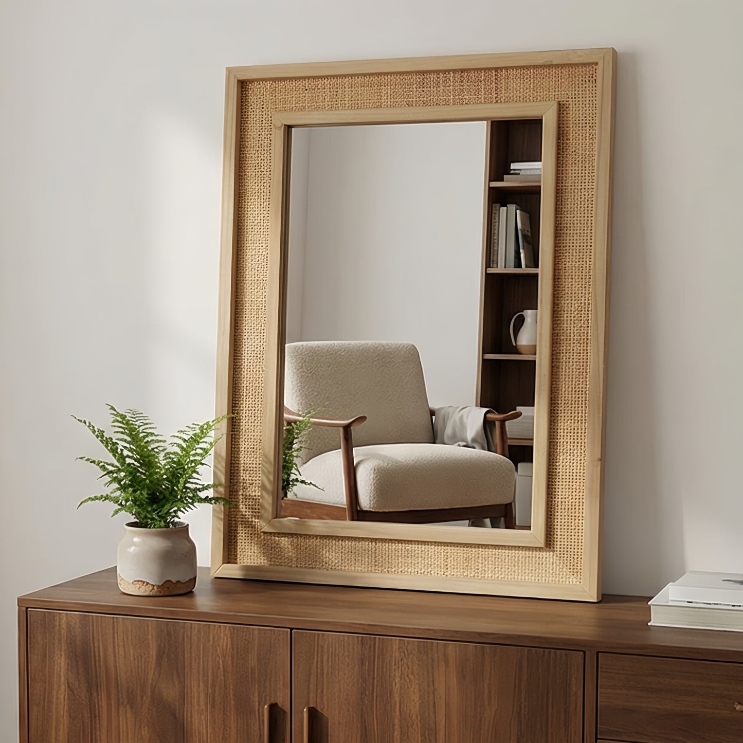 VanityFus 36-in W 24-in H Rectangle Natural Wood Framed Bathroom Vanity Mirror Wall Mirror